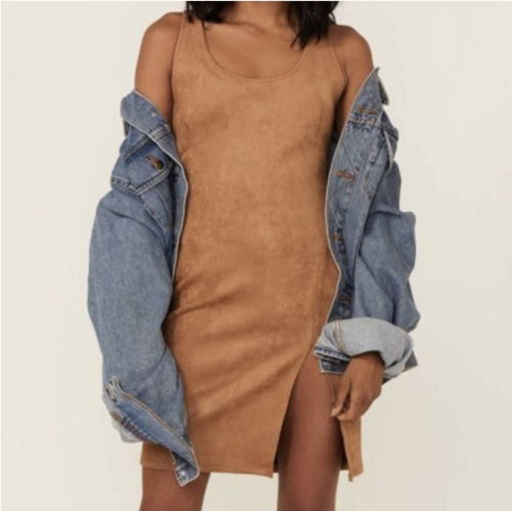 NWT BOOT BARN Brown Suede Sleeveless MINI  Dress..SIZE:L
